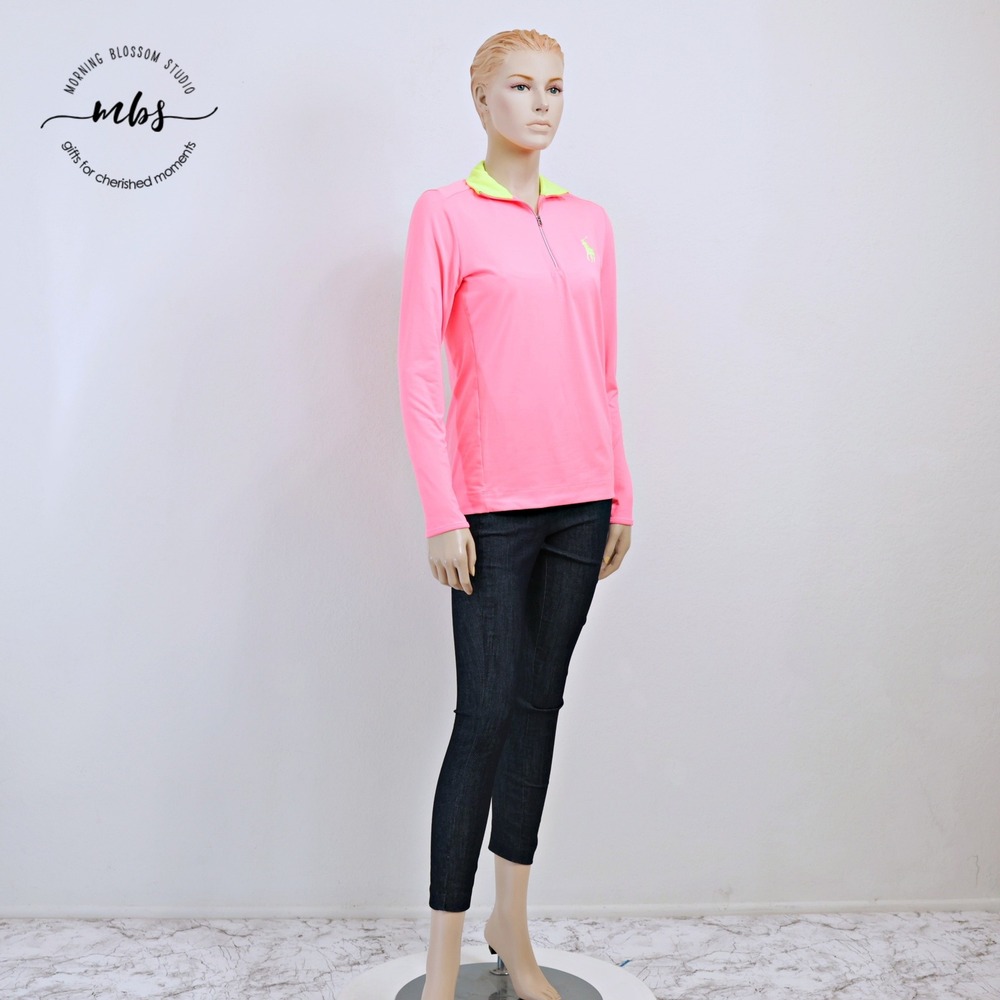 Polo Golf Ralph Lauren Performance Preppy Quarter Zip Pullover Hot Pink Women M
